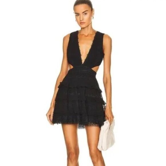 Rococo Sand Lace Tiered Cut Out Mini Dress Black Womens Small - Picture 1 of 5